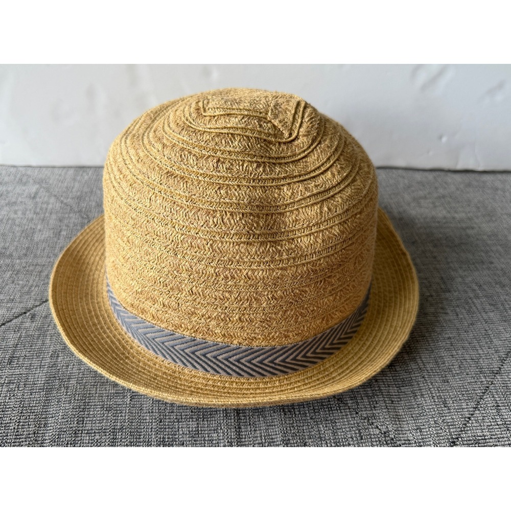 San Diego Hat Company Mens Straw Fedora Tan Blue Chevron Band RN 122405 OS